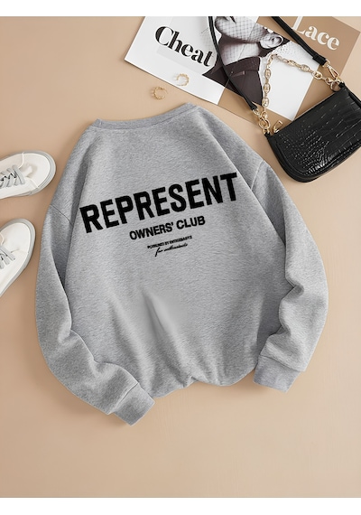 Startmore Gri Unisex Erkek/kadın Renkli Represent Özel Baskılı Oversize Pamuklu Bisiklet Yaka