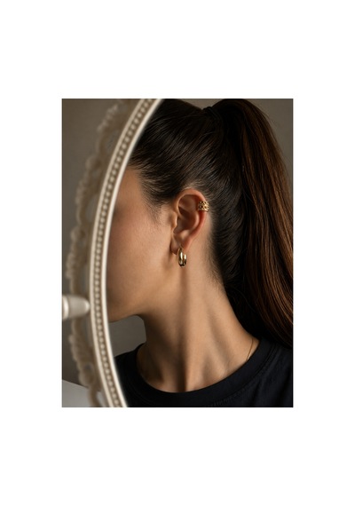 Démila Premium Aurelia Altın Renk Taşlı Zincir Detaylı Kıkırdak Küpe Earcuff Altın Altın