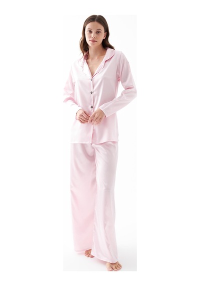 Akbeniz Kadın Pembe Oversize Saten Pijama Takımı