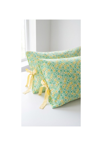 %100 Pamuklu Çiçek Desenli Bağcıklı Yastık Kılıfı 2 Adet 50x70 Cm Yeşil - 864755501 Yeşil
