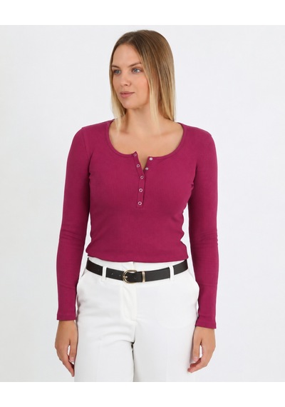 Hdm Kadın Bordo Uzun Kollu Fitilli Patlı Çıtçıtlı Basic Örme Bluz - H6172