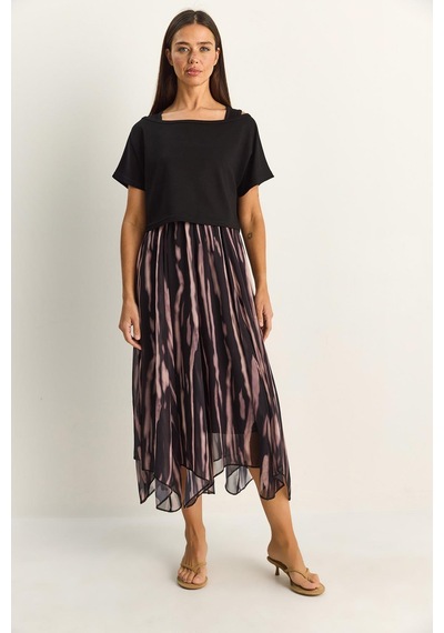 Shade Kadın Crop Tişört Detaylı Astarlı Askılı Şifon Midi Elbise 6135 60286113 - Siyah