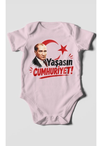 Morivokids Yaşasın Cumhuriyet Kısa Kollu Bebek Body %100 Pamuk Bebe Pembe