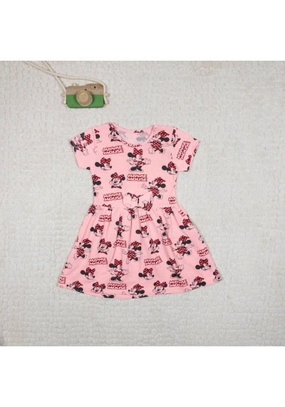 Momikon Minnie Mouse Kız Çocuk Kısa Kollu Pamuklu Elbise Pembe