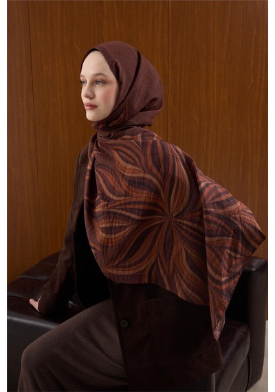 Silk Home Viskon Karışımlı Mayda Şal Kiremit Zemin Çok Renkli Desenli Tok Duruşlu 190x70