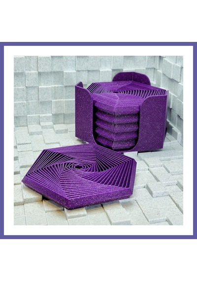 Bezos 3d Baskı Super Fidget Coaster Seti - Altıgen Desenli Bardak Altlığı Ve Tutucu-mor Nıda