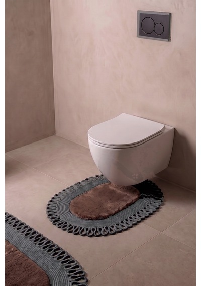 Banyo Paspası Takımı 60x100+40x60 Cm Dış Trikot Mouss Kahve & Antrasit Gri