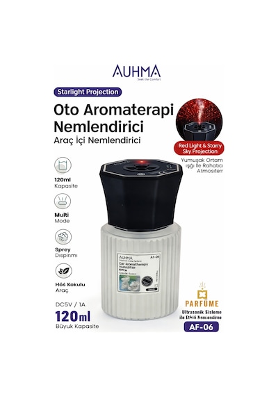 Auhma Af-06 Araç İçi Hava Nemlendirici & Koku Makinesi En Counter Esansı 120ml Aromaterapi Difüzör Araç Kokusu