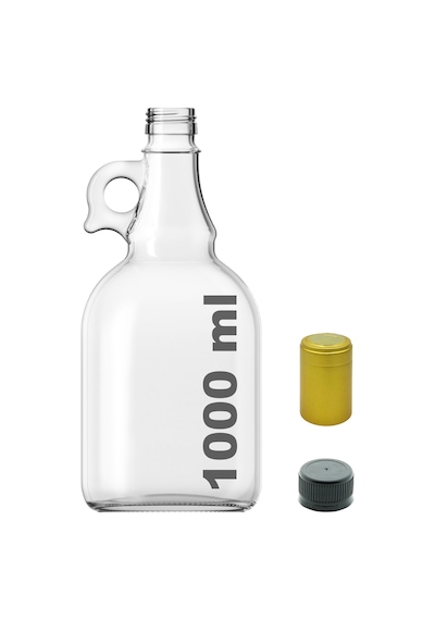 Afracam Galon Şeffaf 1000 ML Kilitli Kapaklı ve Kapüşonlu Boş Cam Şişe