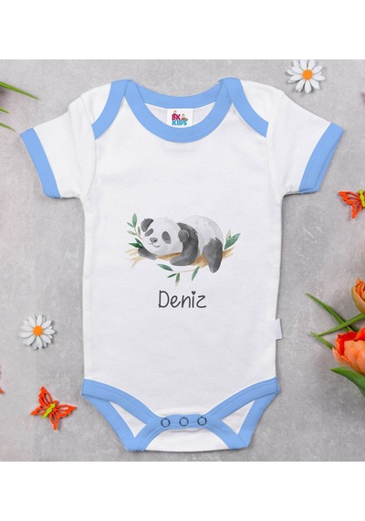 Bk Gift Bk Kids Kişiye Özel Mavi Bebek Body Zıbın - Model 158 Çok Renkli
