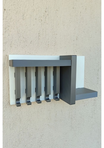 Gri Anahtarlık Askısı 13 X 24 Cm Duvar Süsü Plastik Duvara Yapışt Beyaz