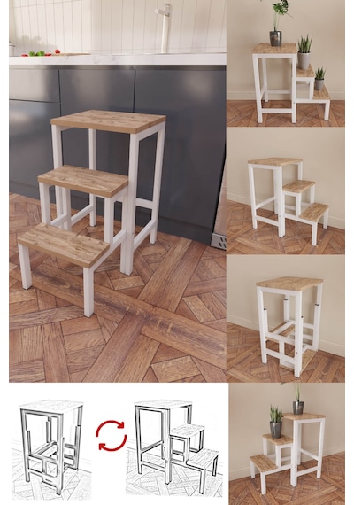 Hidden Folding Çok Amaçlı Katlanır Merdiven Çiçeklik Sehpa Beyaz Hidden Folding Çok Amaçlı Katlanır Merdiven Çiçeklik Sehpa Beyaz