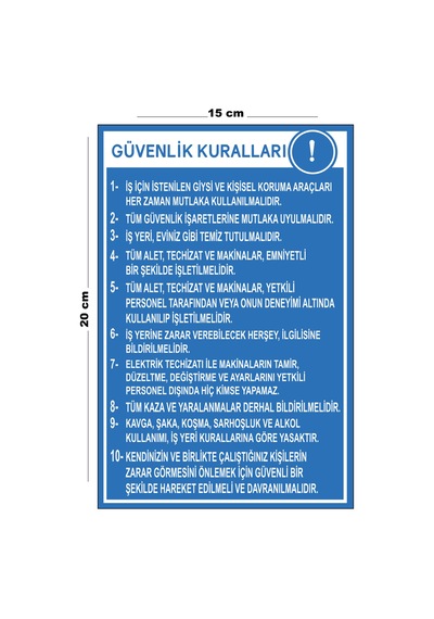 Lucena Metal Güvenlik Kuralları 15 Cm X 20 Cm Uyarı Levhası Yönlendirme Tabelası