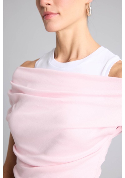 Defacto Slim Fit Çift Katmanlı Ribana Pembe Kadın T-shirt G9546ax/pn186