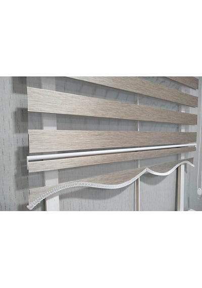 Ahşap R-07 Düz Zebra Stor Perde Etek Dilimli Alüminyum Kasa+etek Dilimi  Kahverengi 100 x 200