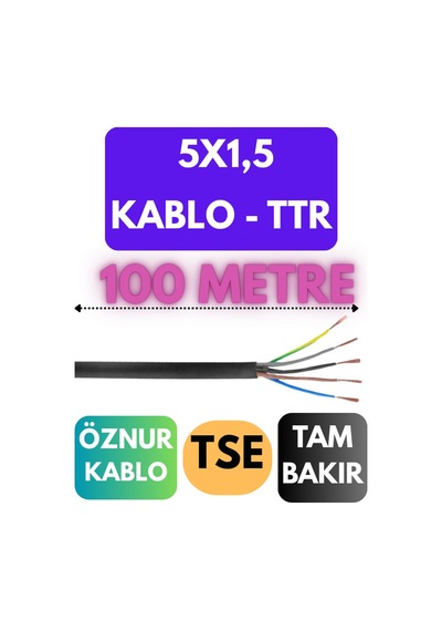 Öznur 5x1,5 Ttr Kablo Metre Seçenekli Siyah - 100 Metre