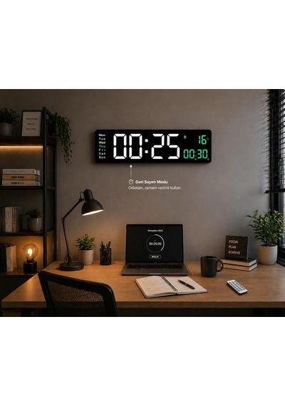 Kumandalı Led Dijital Duvar Saati Büyük Ekran 39 Cm / Geri Sayım Timer, Çift Alarm, Sıcaklık &amp Tarih Gösterg Diğer