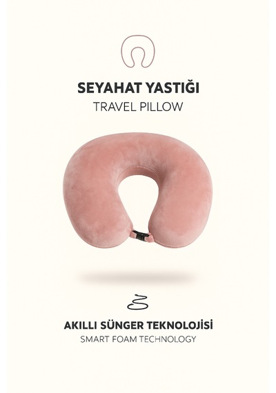 Armegeda Visco Ortopedik Kadife Seyahat Boyun Yastığı Pembe Rahat Uyku Destekği Pembe