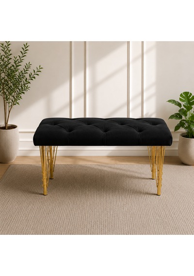 90cm Yeni Nesil Metal Gold Ayaklı Çok Amaçlı Puf Bench Siyah