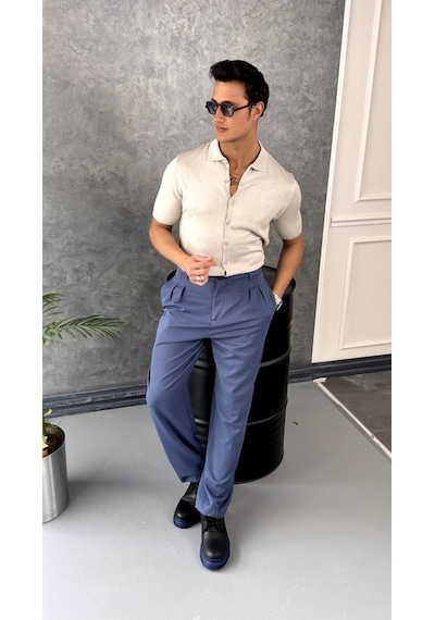 Modefendi Slim Fit Polo Yaka Triko Pamuk Kısa Kollu Gömlek Beyaz
