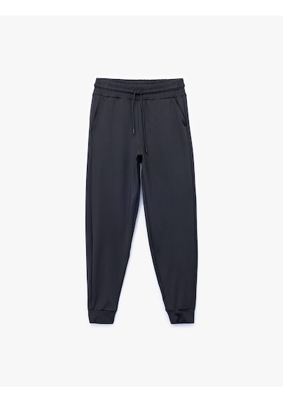 Koton Yüksek Bel Bağcıklı Spor Jogger Eşofman Altı Siyah 6wak40239nk Siyah