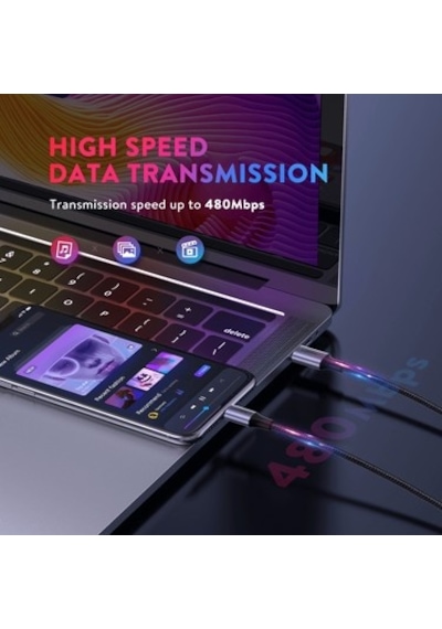 Ugreen Usb-c - Lightning 3a Pd Mfi Sertifikalı Örgülü Hızlı Şarj Kablosu, 1 M, Siyah,