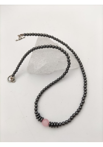 Stoneage Pembe Kuvars Ve Hematit Taşlı Şifa   Kolyesi Gümüş
