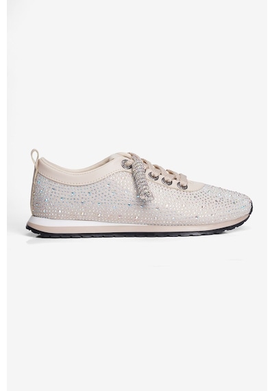 Mubiano Kadın Süet Sneaker Taşlı Bağcıklı Mely Bej