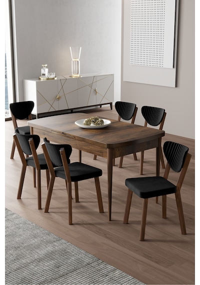 Canisa Exve Serisi 80x132 Açılabilir Barok Ahşap Desen Masa Takımı Ve 6 Siyah Sandalye Masa Barok Ahşap Desen Sandalye Siyah Canisa Exve Serisi 80x132 Açılabilir Barok Ahşap Desen Masa Takımı Ve 6 Siyah Sandalye Masa Barok Ahşap Desen Sandalye Siyah