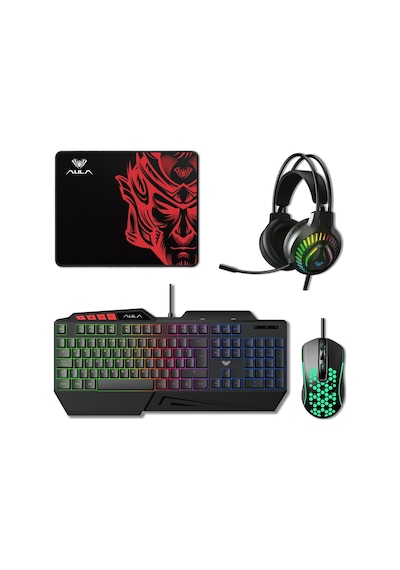 Aula T650 4 İn 1 Gaming Set Rgb Kablolu Membran Klavye 3600 Dpı Mouse Mikrofonlu Oyuncu Kulaklığı Mousepad Lazer