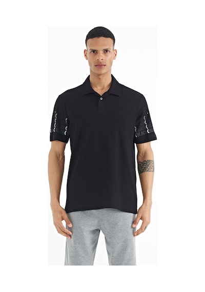 Tommylife Tommy Life Siyah Kol Baskı Detaylı Polo Yaka Standart Form Erkek T-shirt - 88240 Siyah
