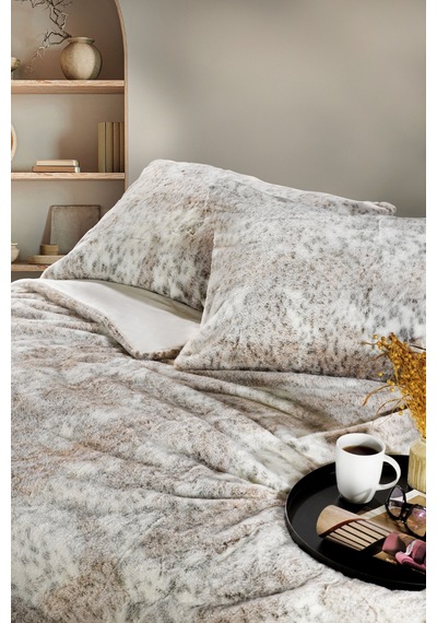 Zebra Casa Leopard Çift Kişilik Comforter Set Vizon
