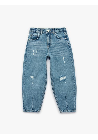 Koton Yüksek Bel Pamuklu Balon Kesim Denim Pantolon Lıght Indıgo 6skg40092ad Açık Mavi