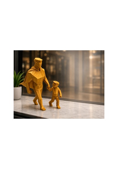 Süper Kahraman Baba Oğul Figür Seti - 13x10x16 Cm / Organik Pla Sarı