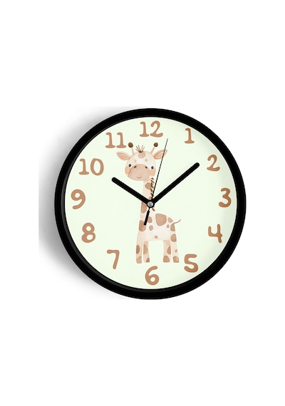 Sevimli Zürafa Temalı Çocuk Odası Modern Duvar Saati - 25cm - Önü Camlı Siyah Kasa-jh0025 Siyah