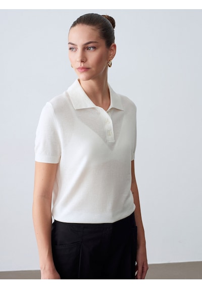 Dilvin 10871 Lyocell Karışımlı Polo Yaka Bluz-ekru