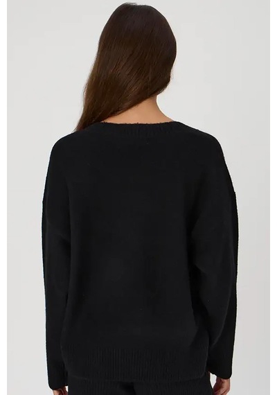 Madmext Siyah V Yaka Oversize Kadın Triko Kazak Mg2149-siyah Siyah