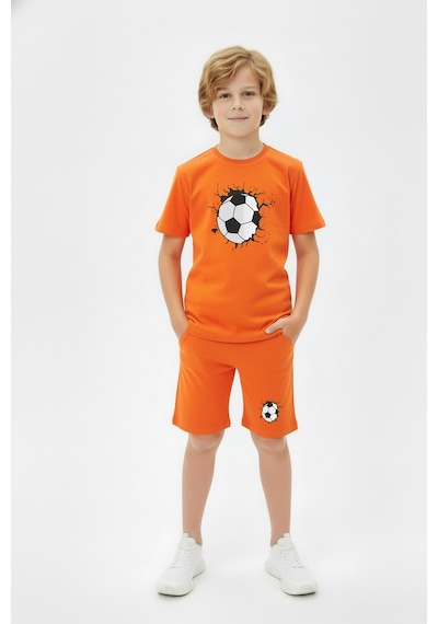 Fyk Kids 3'lü Bisiklet Yaka Baskı Detaylı Renkli Kaprili Erkek Çocuk 6 Parça Alt Üst Takım Sax-turuncu-mint