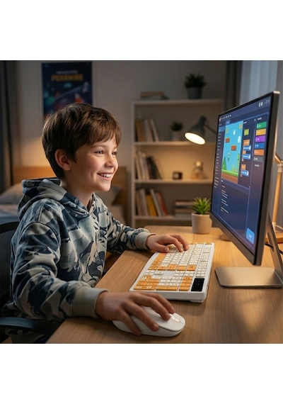 Kablosuz Klavye Mouse Seti Kedi Temalı Sessiz Turuncu Beyaz Retro Tablet Laptop Pc Uyumlu Optik