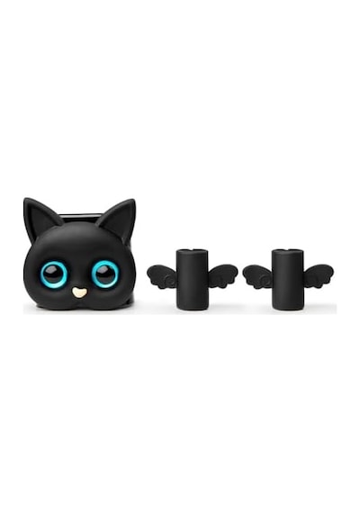 İphone 18w/20w İle Uyumlu Siyah Kedi Şarj Başlığı 3d Animasyon Şarj Başlığı Ve Kablo Koruyucu Set