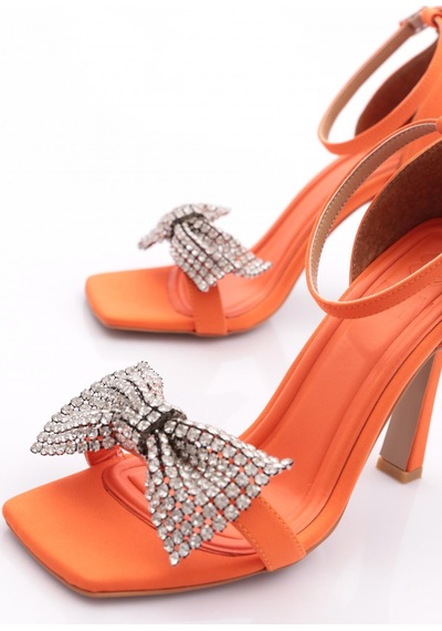 Dgn 2029 Kadin Silver Taş Fiyonklu Sandalet Orange Saten