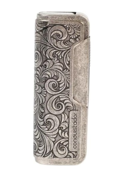 Conquistador 1li Torch İşlemeli Antik Gümüş Metal Puro Çakmağı 8008ct