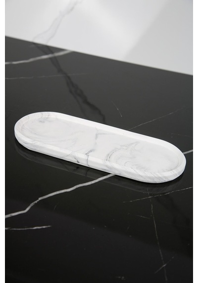 Betonmall Dekoratif Oval Sunum Tepsisi Tabağı Sunumluk 9x23 Cm - Siyah Beyaz