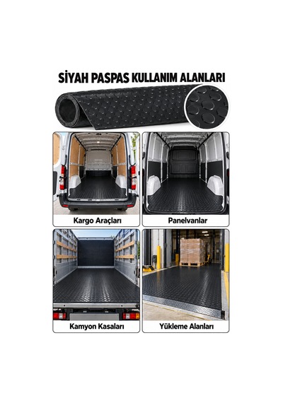 Hortumtech Paralı Paspas Pvc Zemin Kaplama Garaj Depo Atölye Araç İçi Ofis 2,2 Mm - Siyah 120 X 450 Cm