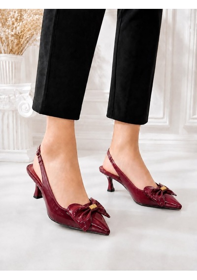 Dabab Shoes Kamıla Kadın Bordo Fiyonk Detaylı Rugan Sivri Burun Slingback 7 Cm İnce Topuklu Ayakkabı Dabab Shoes Kamıla Kadın Bordo Fiyonk Detaylı Rugan Sivri Burun Slingback 7 Cm İnce Topuklu Ayakkabı