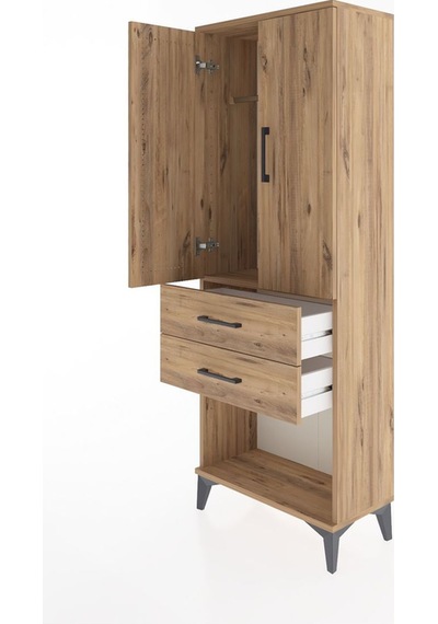 Arges Dolap Tek Raflı 2 Çekmeceli Tek Askılı 60x30x163 Çam-çam Atlas Çam