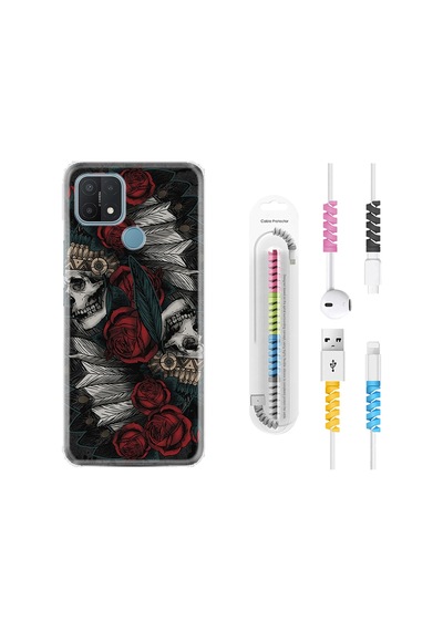 Oppo A15S Kılıf Kablo Koruyuculu Skull Rose 1673