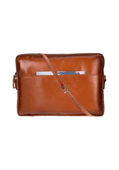 Bloomsleeve Leeds 14" Golden Tan Hakiki Deri Laptop & Tablet Kılıfı Taba