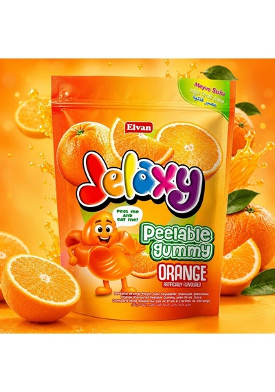 Jelaxy Peelable Portakal Aromalı Soyulabilir Yumuşak Şekerleme 65 Gram 12 Adet 1 Kutu