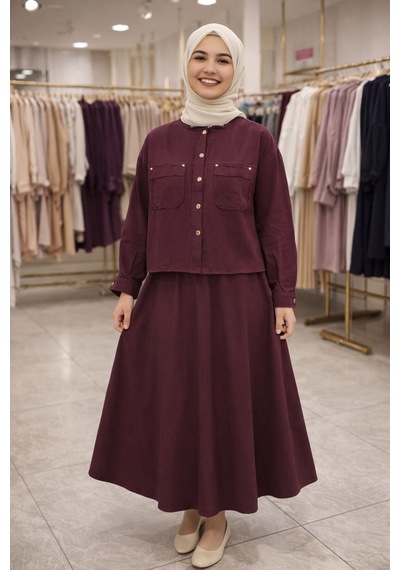 Esra Butik78 Gabardin Kumaş Gizli Cepli İkili Takım Uzun Etekli Tesettür Şık Rahat Kombin Bordo Esra Butik78 Gabardin Kumaş Gizli Cepli İkili Takım Uzun Etekli Tesettür Şık Rahat Kombin Bordo